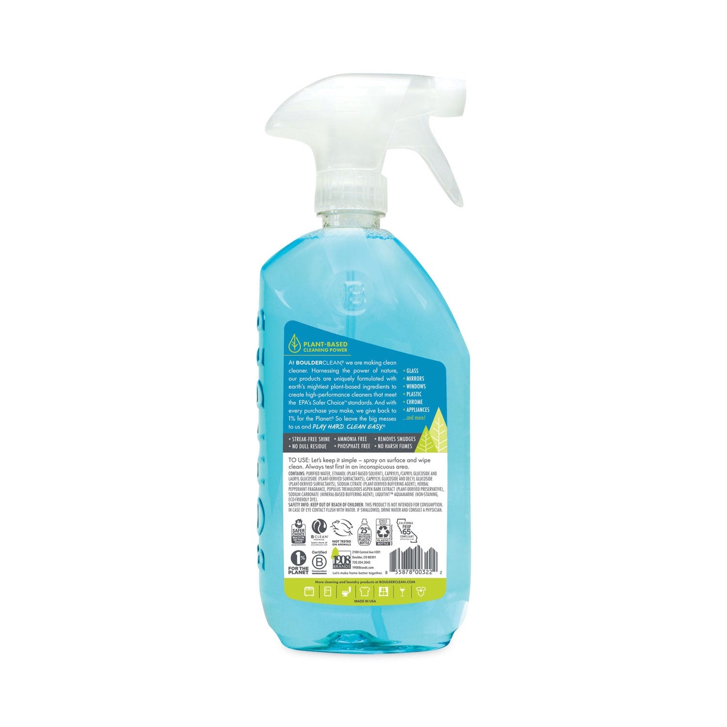 Boulder Clean Glass + Surface Cleaner, Herbal Peppermint, 28 oz Bottle