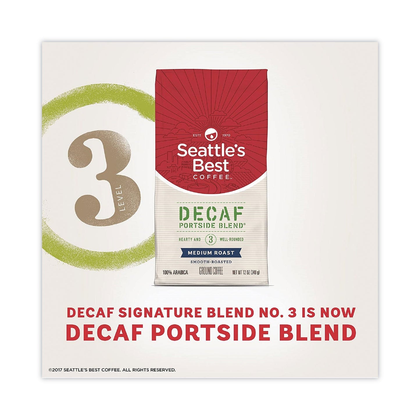 Seattle's Best Port Side Blend Ground Coffee, Decaffeinated Medium Roast, 12 oz Bag, 6/Carton