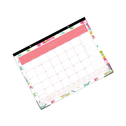 Blue Sky Day Designer Peyton Academic Desk Pad, Floral Artwork, 22 x 17, Black Binding, Clear Corners, 12-Month (July-June): 2022-2023