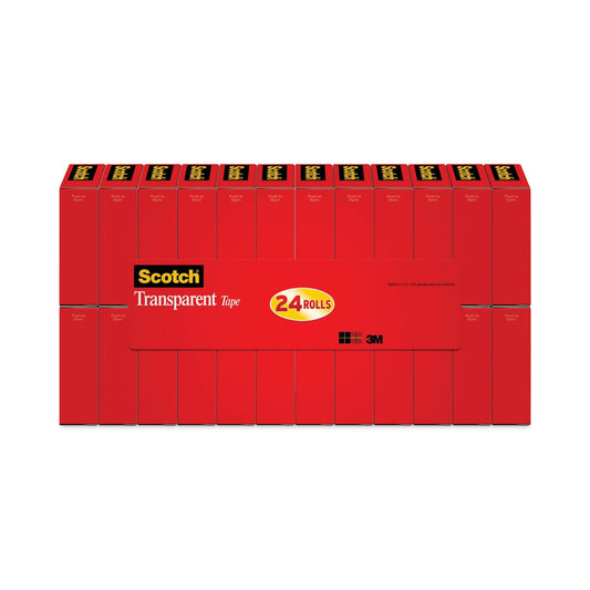 Scotch Transparent Tape, 1" Core, 0.75" x 83.33 ft, Transparent, 24/Pack