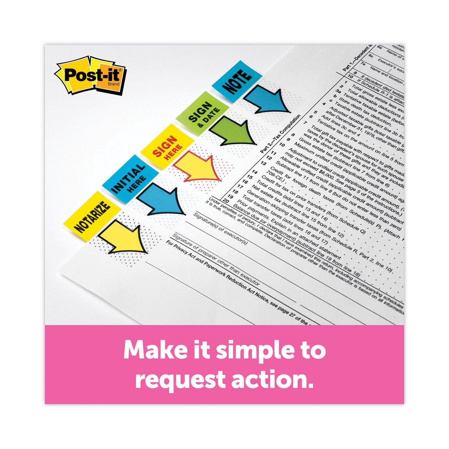 Post-it Arrow Message 1" Page Flags, "Initial Here", Blue, 50 Flags Dispensers/2 Dispensers/Pack