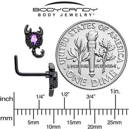 20G 7mm Purple Gem Black Goth Scorpion L Shape Nose Ring