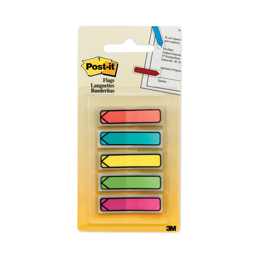 Post-it Arrow 0.5" Page Flags, Five Assorted Bright Colors, 20/Color, 100/Pack