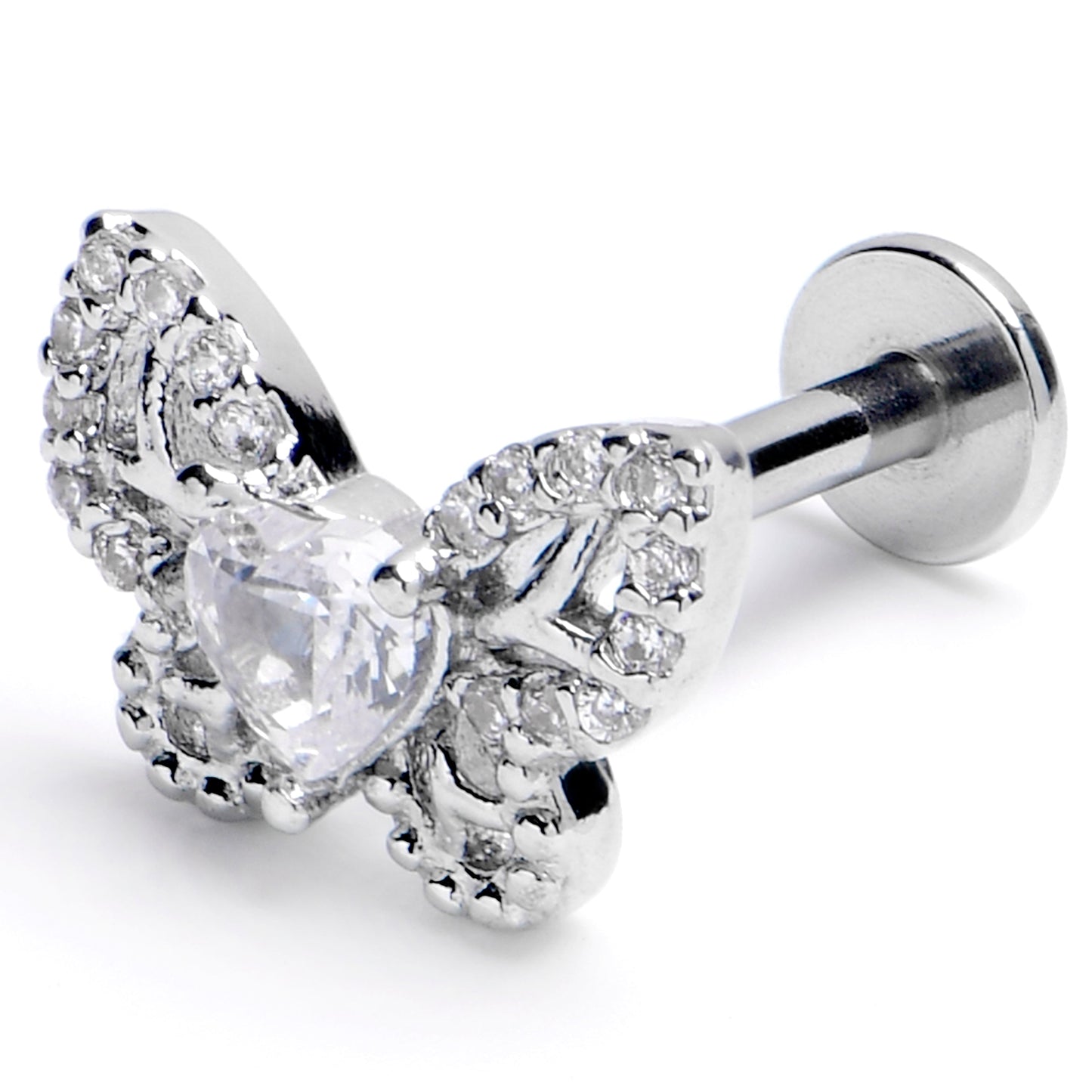 16G 3/8 Clear CZ Gem Butterfly Delight Labret Monroe Tragus