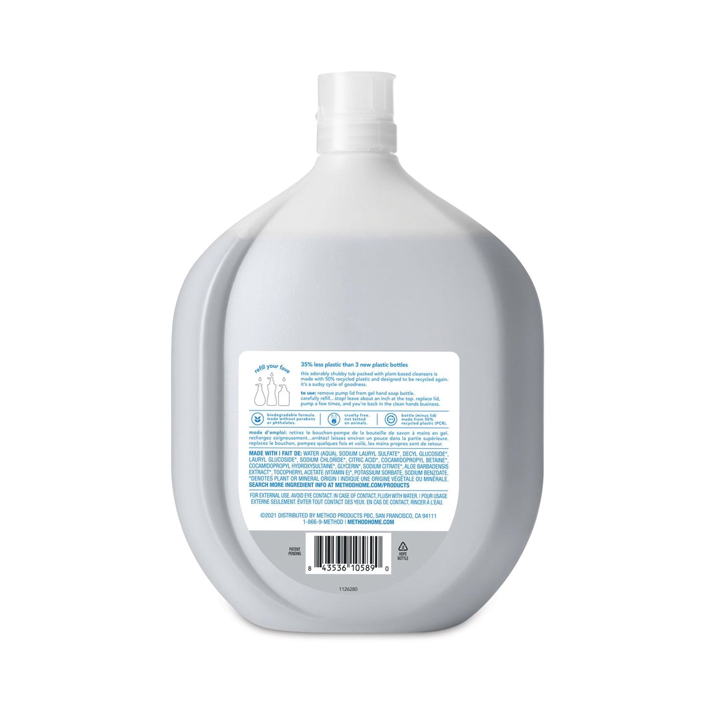 Method Gel Hand Wash Refill Tub, Fragrance-Free, 34 oz Tub, 4/Carton