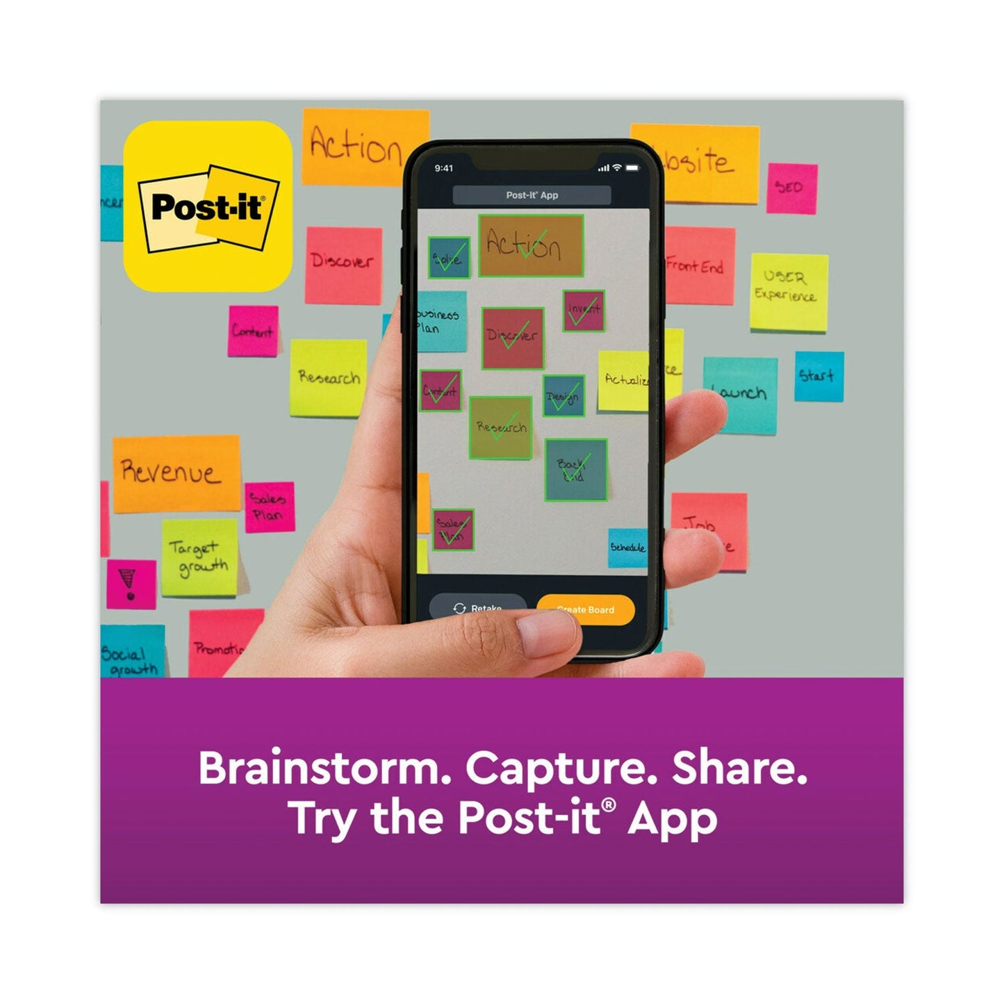 Post-it Pads in Energy Boost Collection Colors, 2" x 2", 90 Sheets/Pad, 8 Pads/Pack