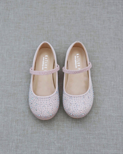 Satin Maryjane Flats with Rhinestones Embellishment