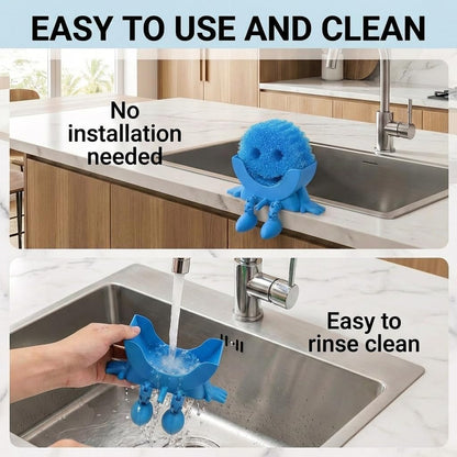 Creative Hanging Sponge Holder with Drainage/Traceless Glue, 3D Printing Countertop Funny Sponge Holders for Kitchen Sink, Keeps Your Sponge Dry & Smiling, for Scrub Daddy Holder (1, Blue)