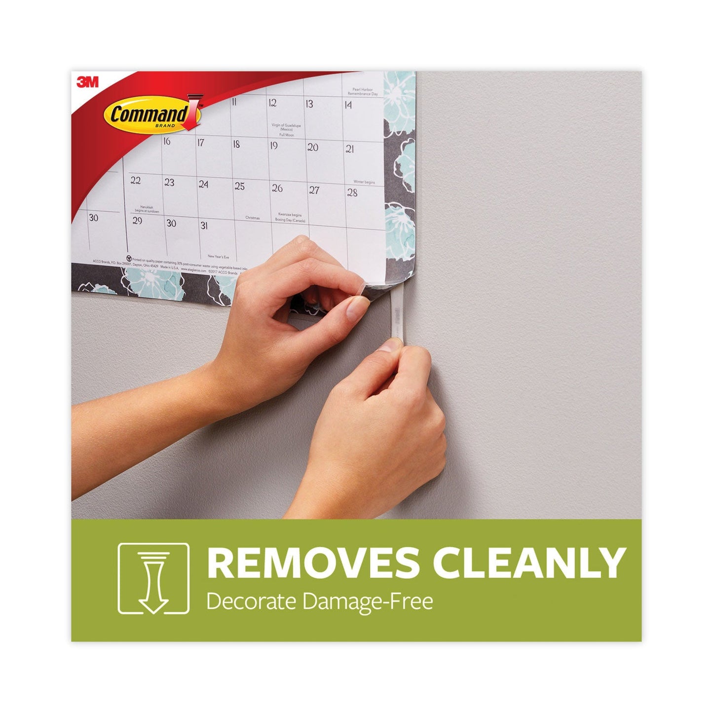 Command Poster Strips, Removable, Holds Up to 1 lb per Pair, 0.63 x 1.75, White, 4/Pack, 100 Packs/Carton