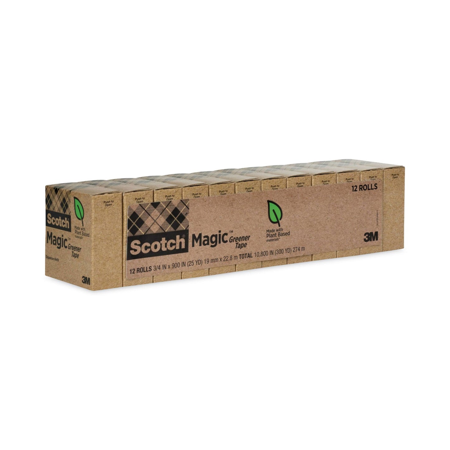 Scotch Magic Greener Tape, 1" Core, 0.75" x 75 ft, Clear, 12/Pack