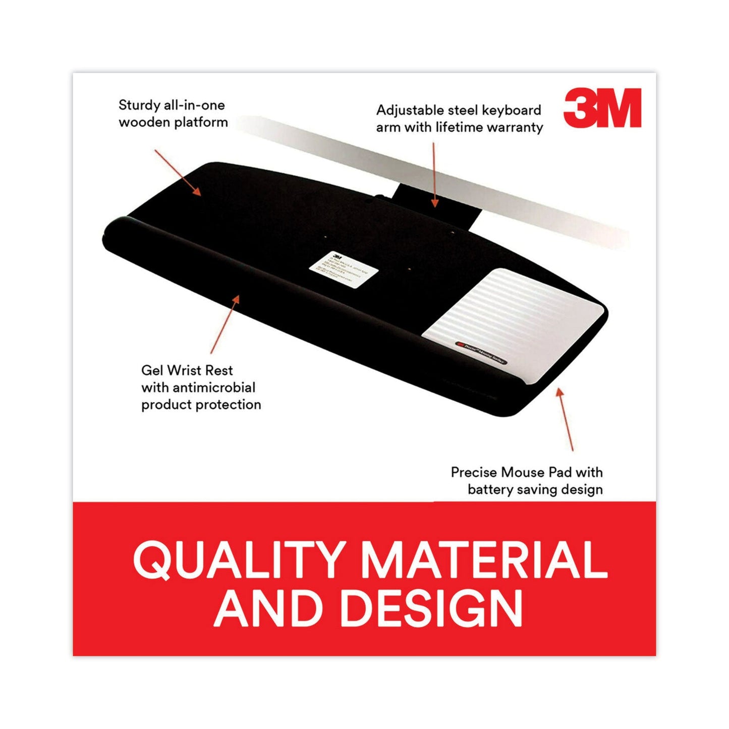 3M Easy Adjust Keyboard Tray, Standard Platform, 23" Track, Black