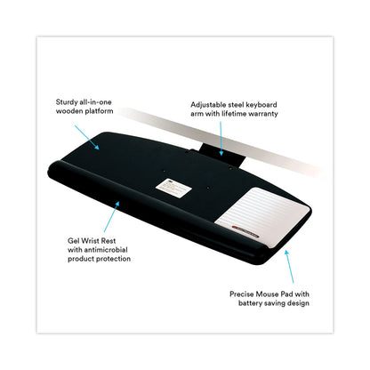 3M Sit/Stand Easy Adjust Keyboard Tray, Standard Platform, 25.5w x 12d, Black