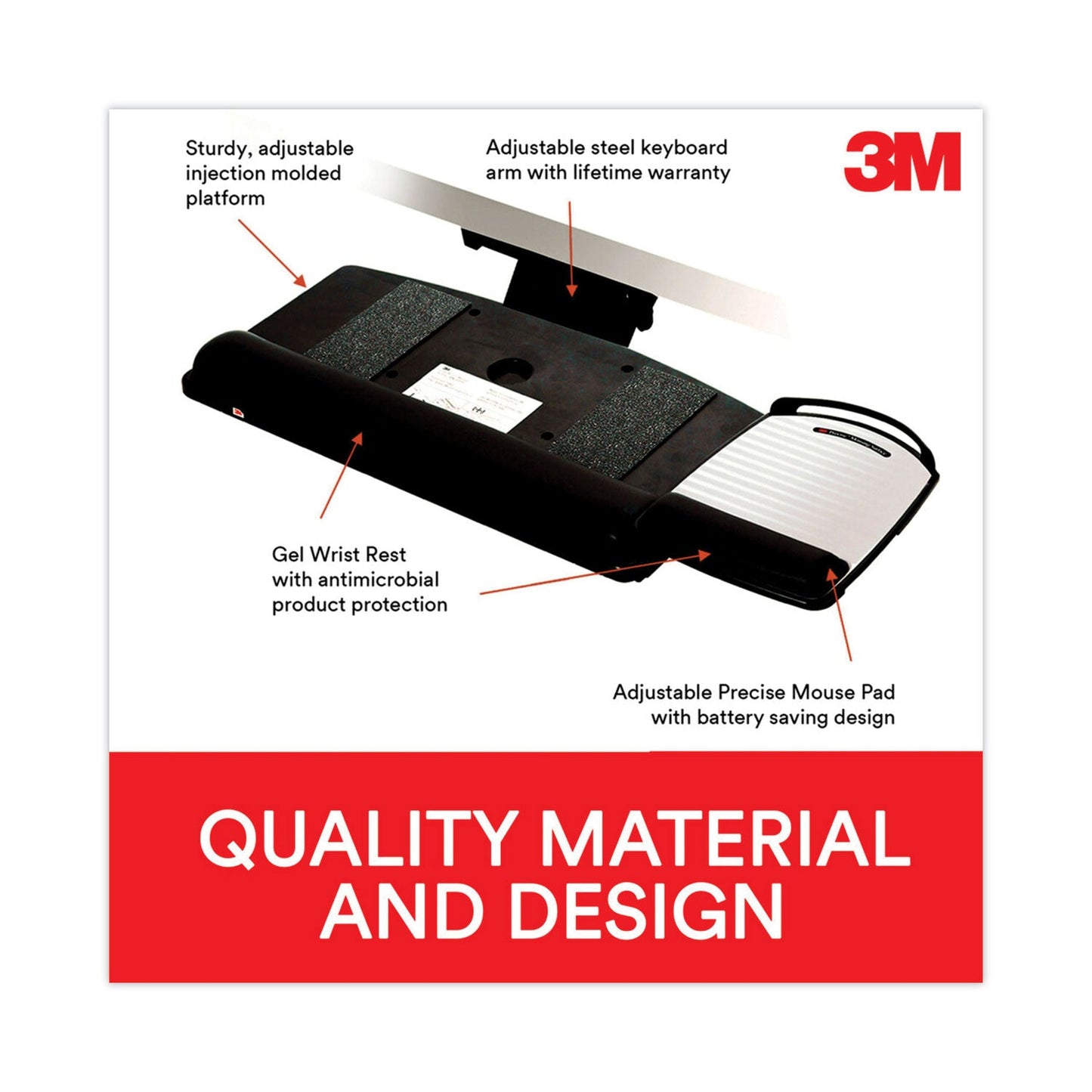 3M Sit/Stand Easy Adjust Keyboard Tray, Highly Adjustable Platform,, Black