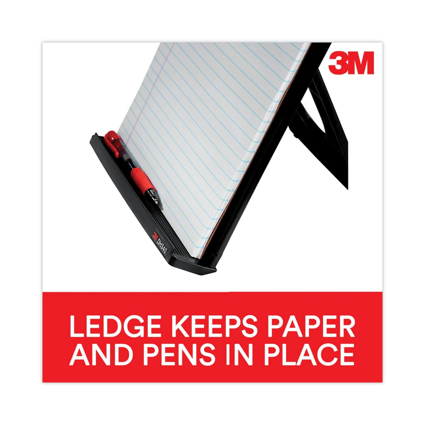 3M Fold-Flat Freestanding Desktop Copyholder, 150 Sheet Capacity, Plastic, Black/Silver Clip
