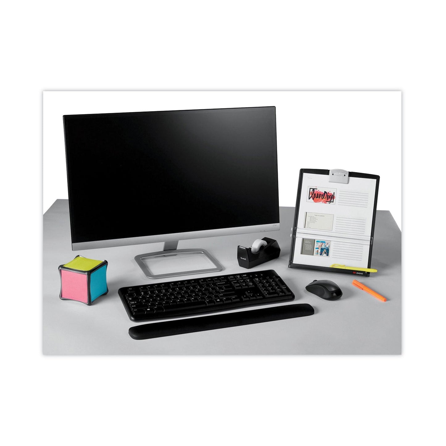 3M Fold-Flat Freestanding Desktop Copyholder, 150 Sheet Capacity, Plastic, Black/Silver Clip