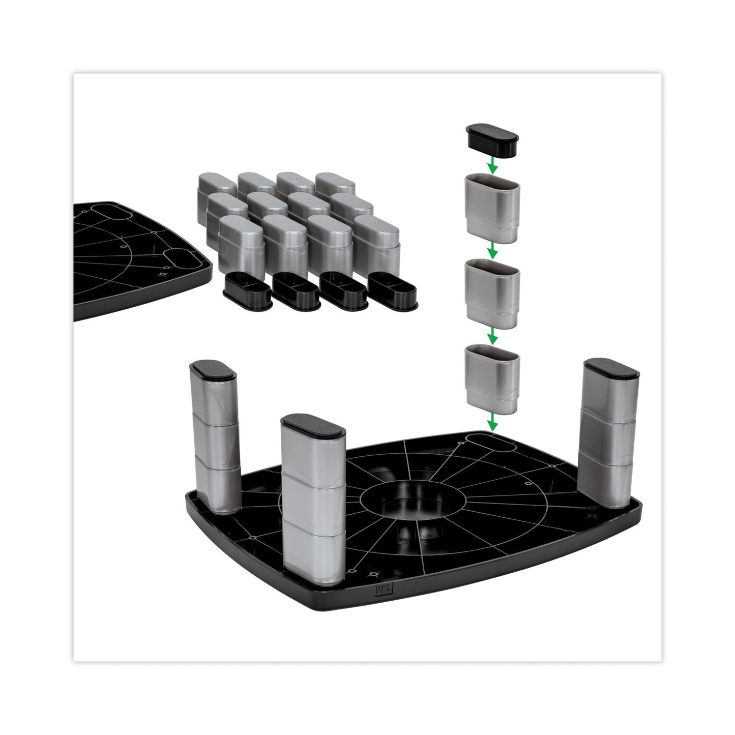 3M Adjustable Height Monitor Stand, 15" x 12" x 2.63" to 5.78", Black/Silver, Supports 80 lbs