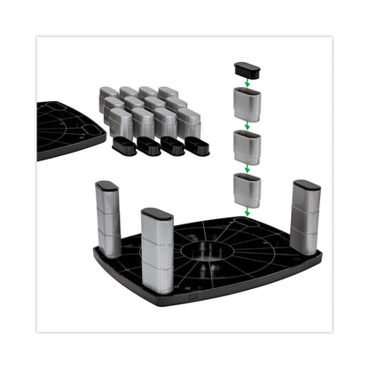 3M Adjustable Height Monitor Stand, 15" x 12" x 2.63" to 5.78", Black/Silver, Supports 80 lbs