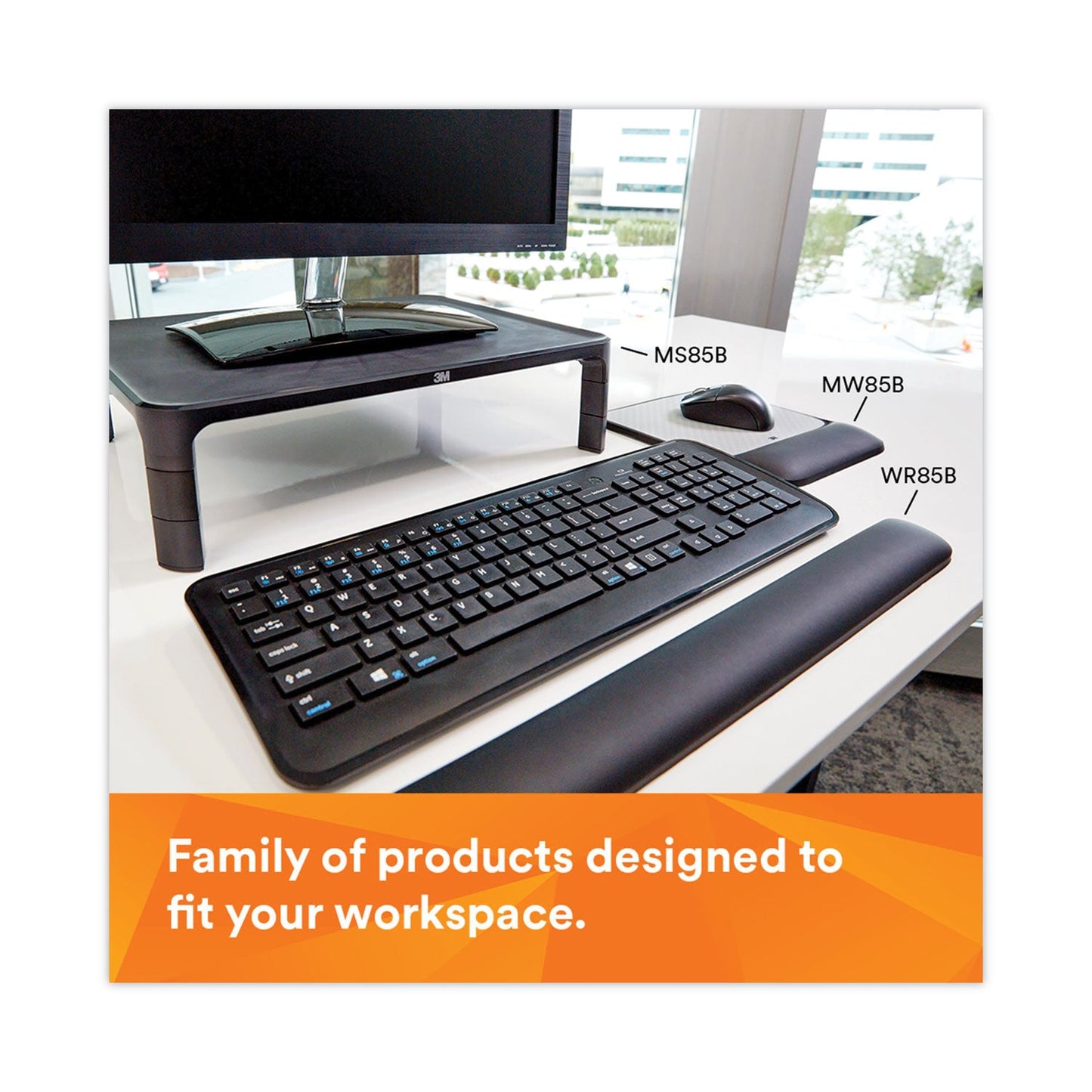 3M Adjustable Monitor Stand, 16" x 12" x 1.75" to 5.5", Black, Supports 20 lbs