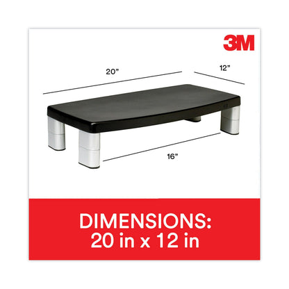 3M Extra-Wide Adjustable Monitor Stand, 20" x 12" x 1" to 5.78", Silver/Black, Supports 40 lbs