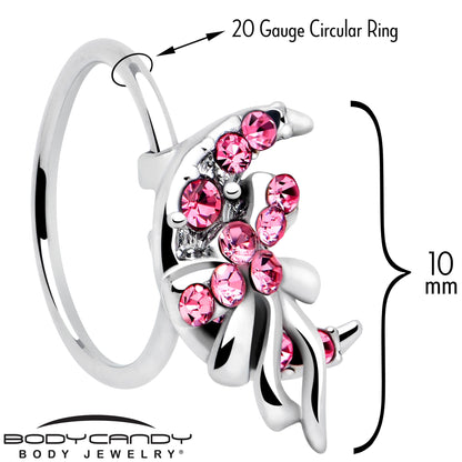 20G 5/16 Pink Gem Cartilage Helix Hoop Earring