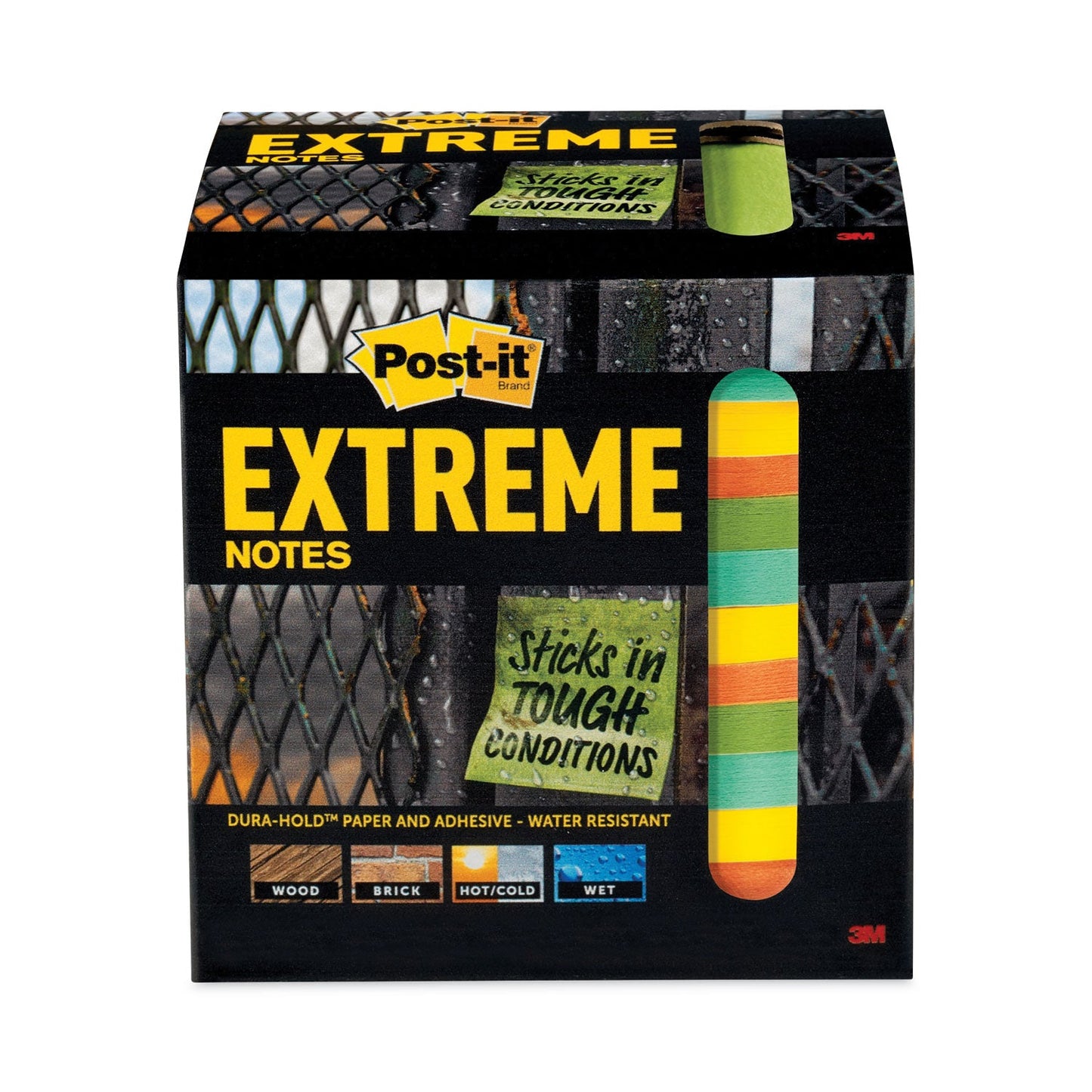 Post-it Water-Resistant Self-Stick Notes, 3" x 3", Assorted Colors, 45 Sheets/Pad, 12 Pads/Pack