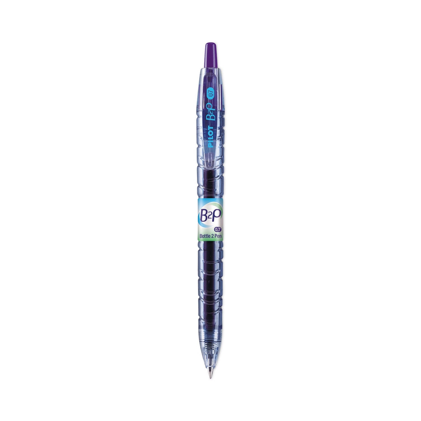 Pilot B2P Bottle-2-Pen Recycled Gel Pen, Retractable, Fine 0.7 mm, Purple Ink, Translucent Blue Barrel