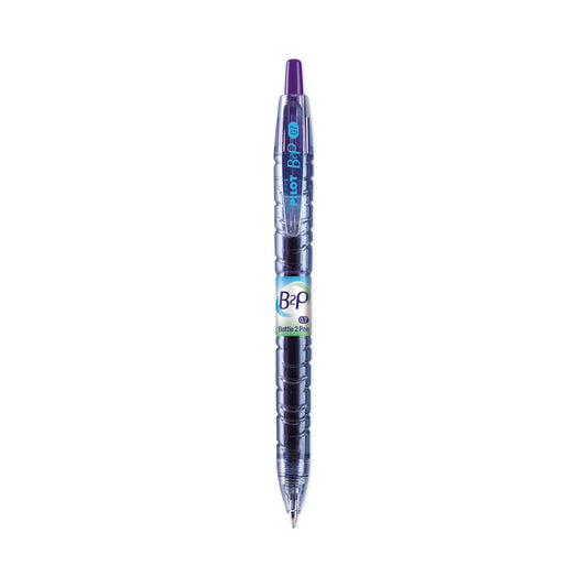 Pilot B2P Bottle-2-Pen Recycled Gel Pen, Retractable, Fine 0.7 mm, Purple Ink, Translucent Blue Barrel