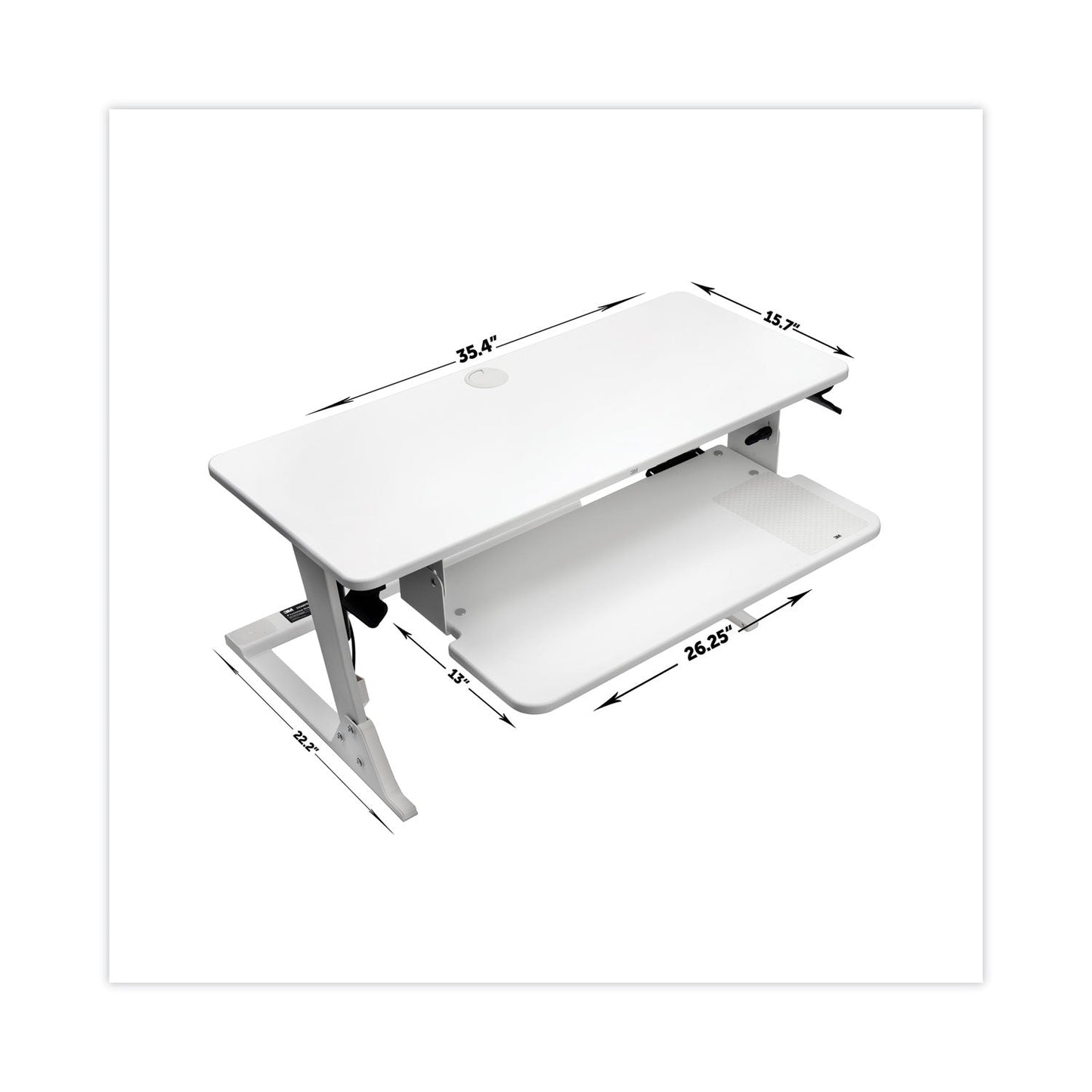 3M Precision Standing Desk, 35.4" x 23.2" x 6.2" to 20", White