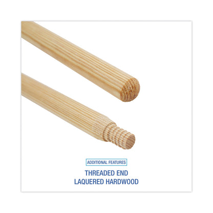 Boardwalk Heavy-Duty Threaded End Lacquered Hardwood Broom Handle, 1.13" dia x 60", Natural
