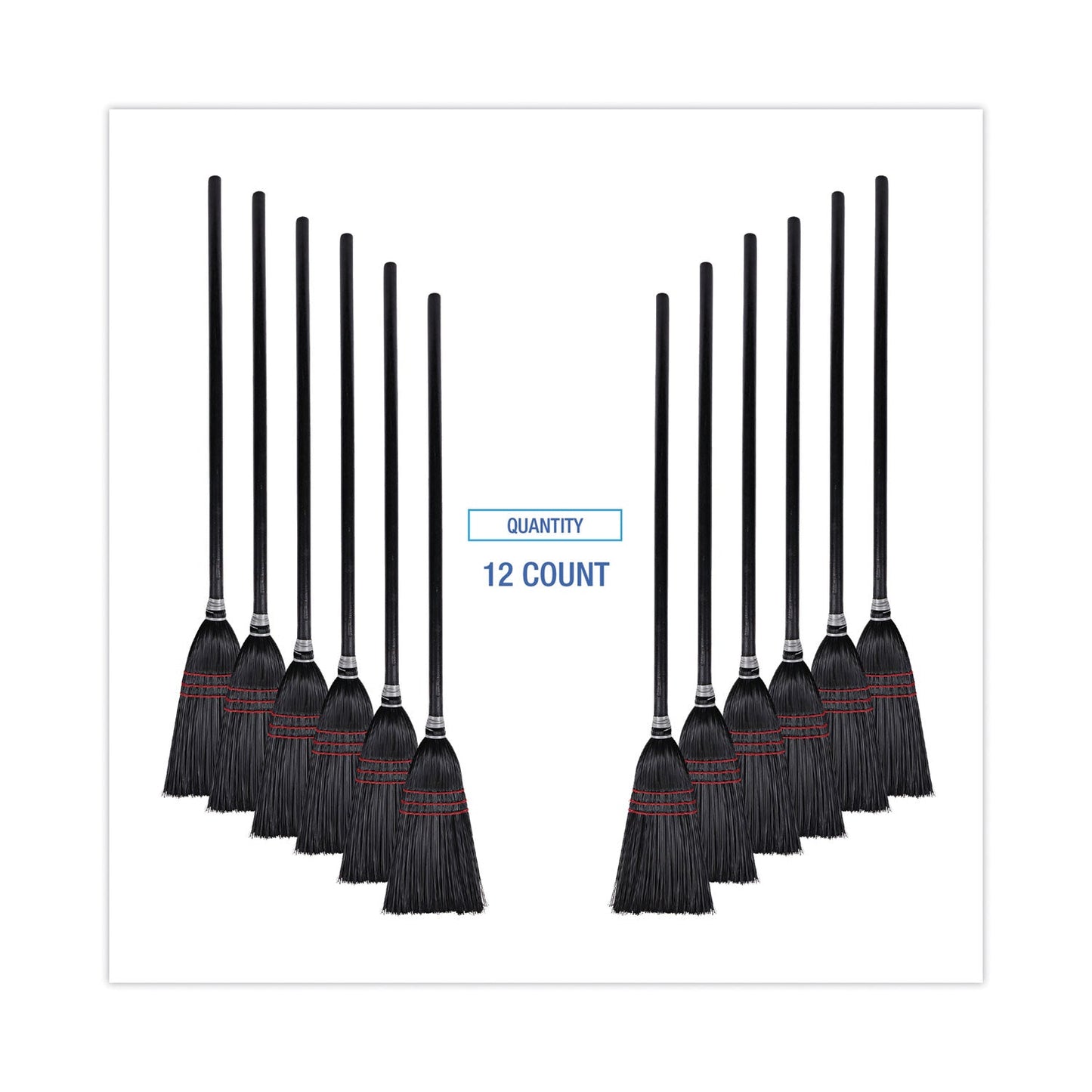 Boardwalk Flag Tipped Poly Lobby Brooms, Flag Tipped Poly Bristles, 38" Overall Length, Natural/Black, 12/Carton
