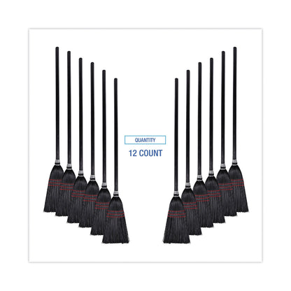 Boardwalk Flag Tipped Poly Lobby Brooms, Flag Tipped Poly Bristles, 38" Overall Length, Natural/Black, 12/Carton