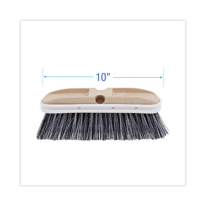 Boardwalk Polystyrene Vehicle Brush with Vinyl Bumper, Black/White Polystyrene Bristles, 10" Brush