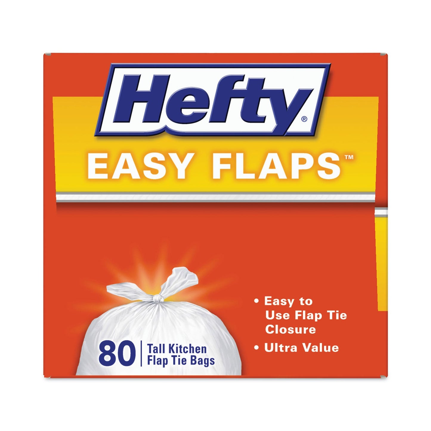 Hefty Easy Flaps Trash Bags, 13 gal, 0.69 mil, 23.75" x 28", White, 480/Carton