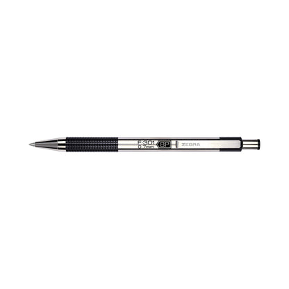 Zebra F-301 Ballpoint Pen, Retractable, Fine 0.7 mm, Black Ink, Stainless Steel/Black Barrel, 2/Pack