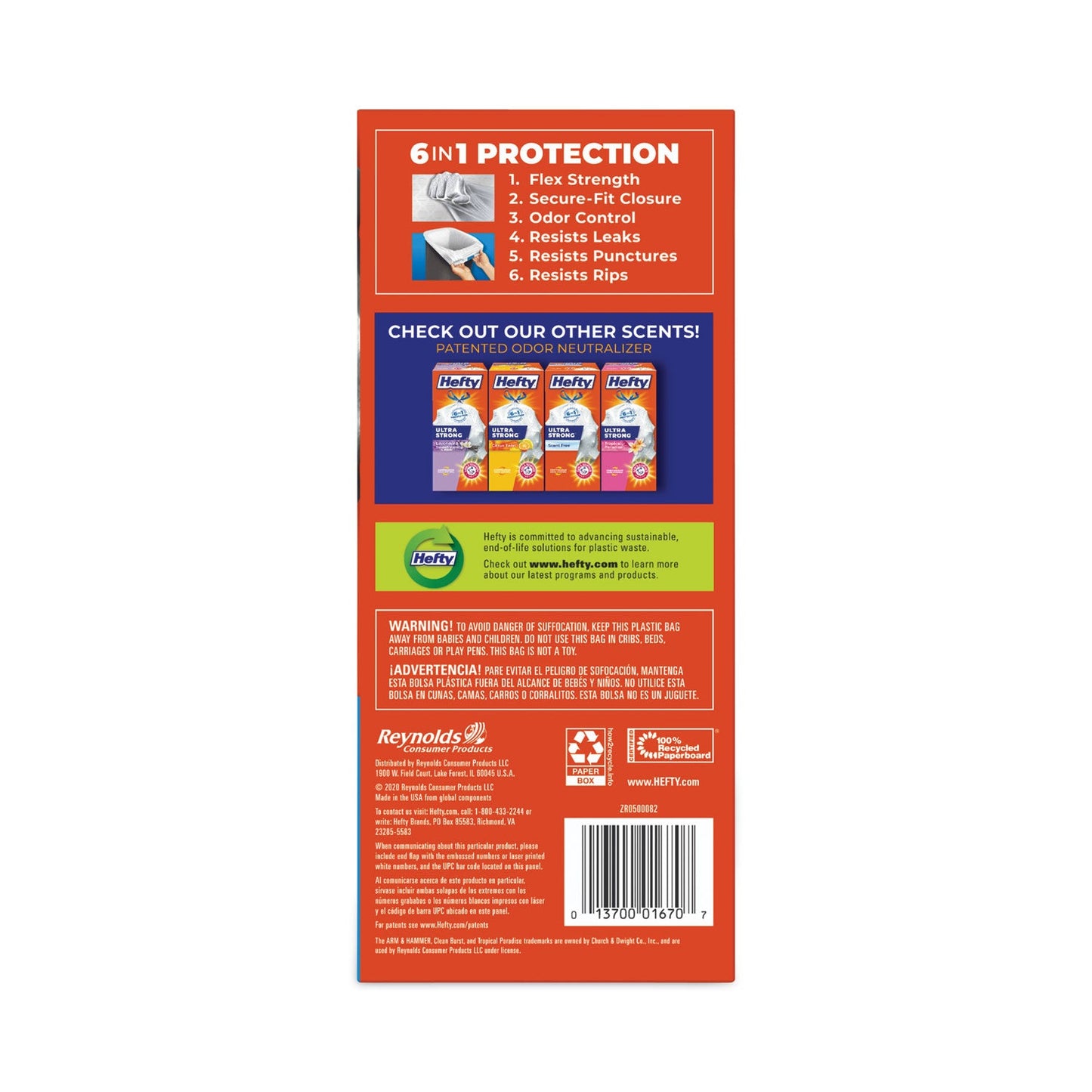 Hefty Ultra Strong Scented Tall White Kitchen Bags, 13 gal, 0.9 mil, 24.75" x 24.88", White, 240/Carton