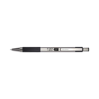 Zebra F-301 Ballpoint Pen, Retractable, Bold 1.6 mm, Black Ink, Stainless Steel/Black Barrel, 12/Pack