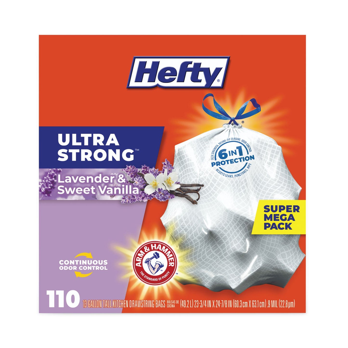 Hefty Ultra Strong Scented Tall White Kitchen Bags, 13 gal, 0.9 mil, 23.75" x 24.88", White, 330/Carton