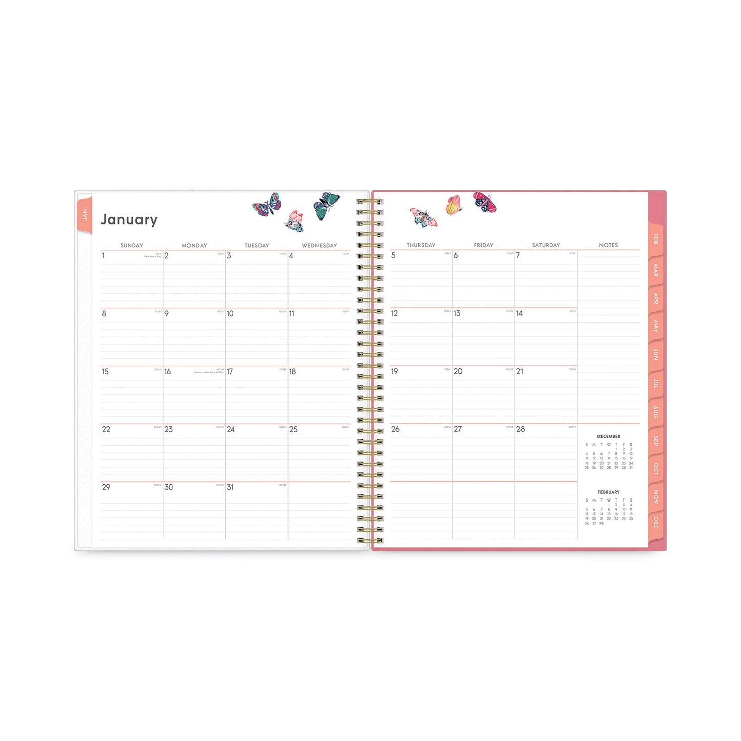 Blue Sky Fly By Frosted Weekly/Monthly Planner, Fly By Butterflies Artwork, 11 x 8.5, Blush/Pink Cover, 12-Month (Jan to Dec): 2023