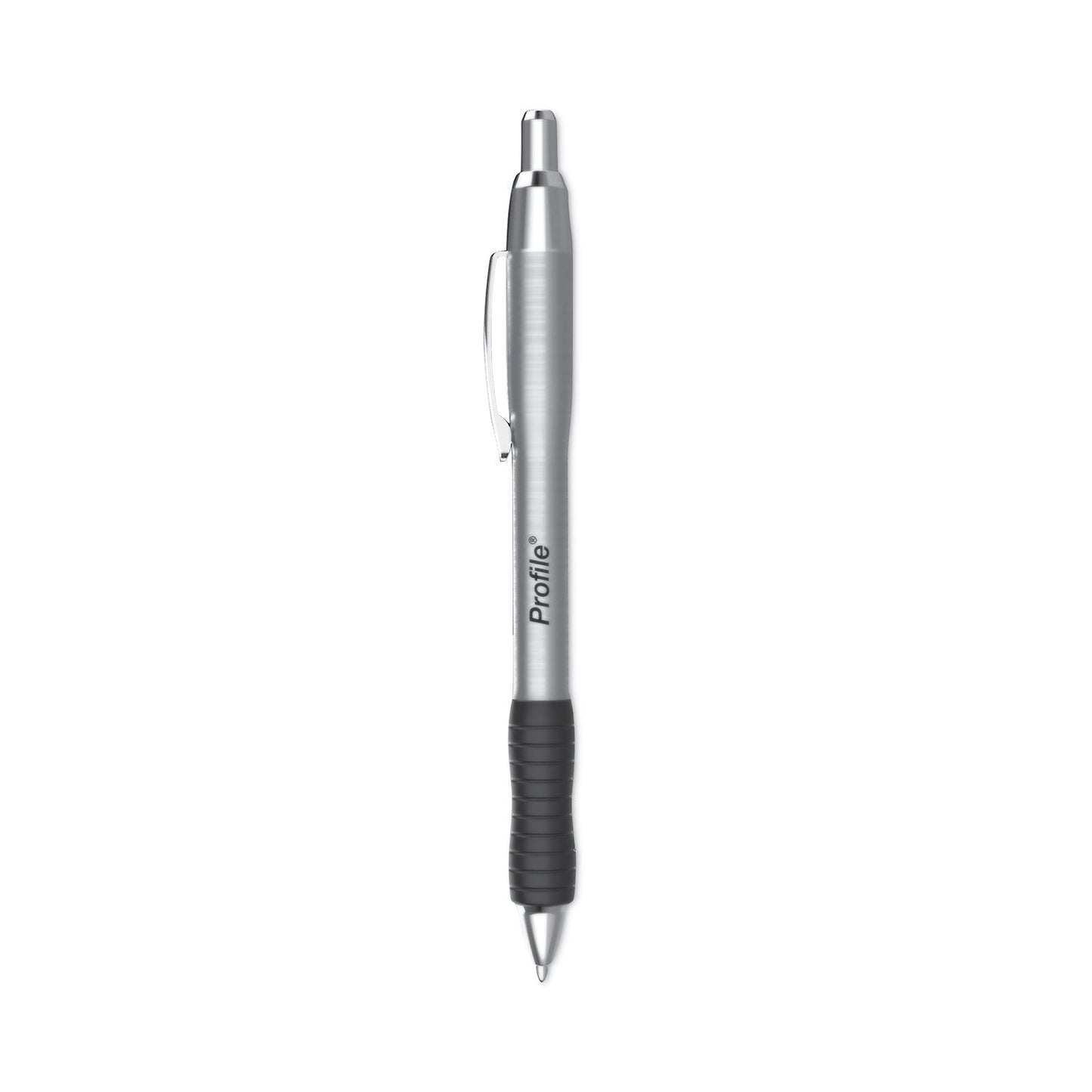Paper Mate Profile Metal Ballpoint Pen, Retractable, Medium 1 mm, Black Ink, Silver Barrel, Dozen