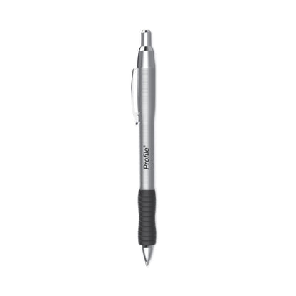 Paper Mate Profile Metal Ballpoint Pen, Retractable, Medium 1 mm, Black Ink, Silver Barrel, Dozen