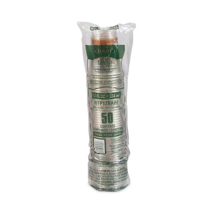 Dart Bare Eco-Forward RPET Cold Cups, 12 oz to 14 oz, Leaf Design, Clear, Squat, 50/Pack, 20 Packs/Carton