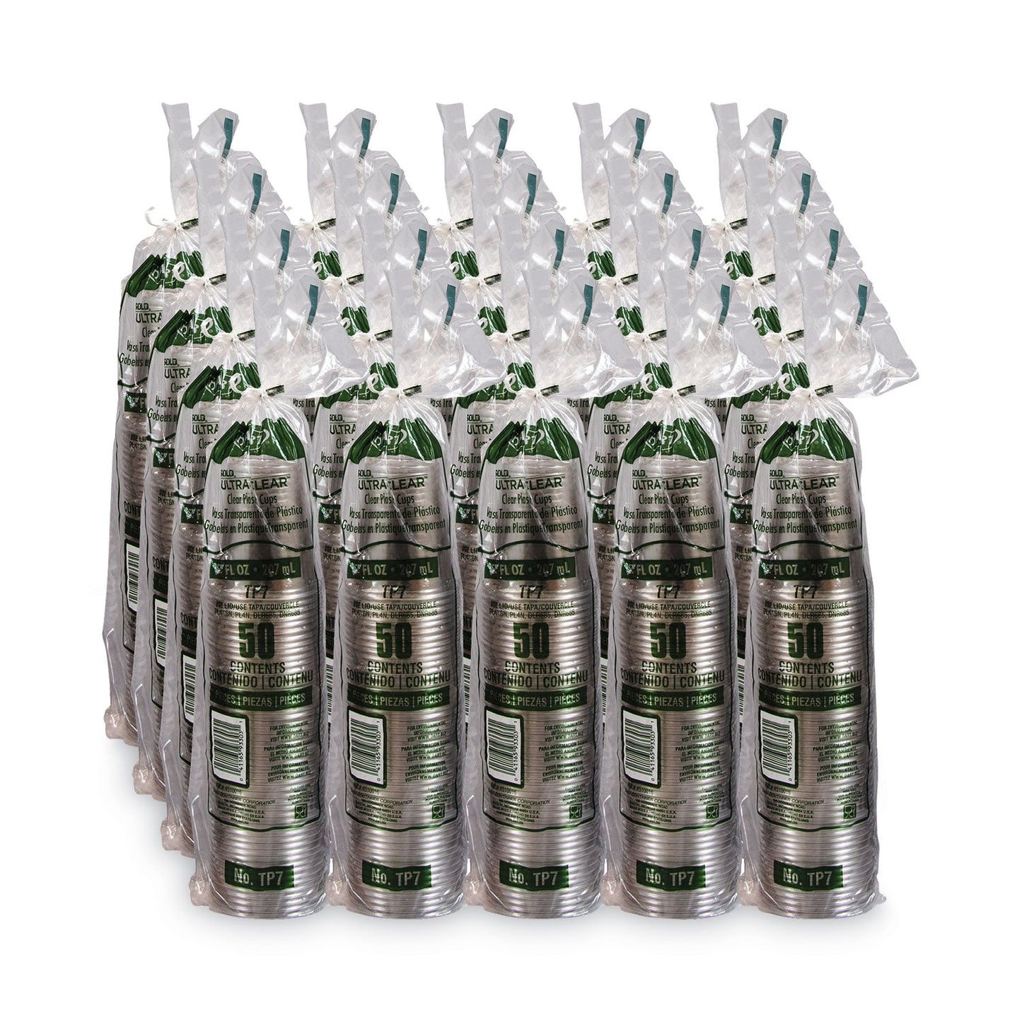 Dart Ultra Clear Cups, 7 oz, PET, 50/Bag, 20 Bags/Carton