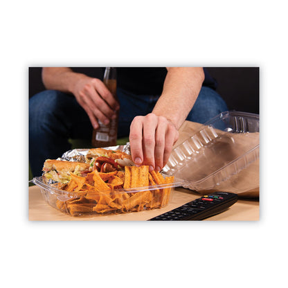 Dart ClearSeal Hinged-Lid Plastic Containers, 9.3 x 8.8 x 3, Clear, Plastic, 100/Bag, 2 Bags/Carton