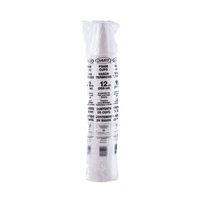 Dart Foam Drink Cups, 12 oz, White, 25/Pack