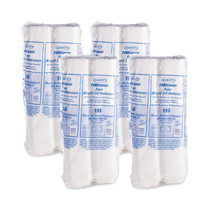 Dart Foam Hinged Lid Container, Hoagie Container with Removable Lid, 5.3 x 9.8 x 3.3, White, 125/Bag, 4 Bags/Carton