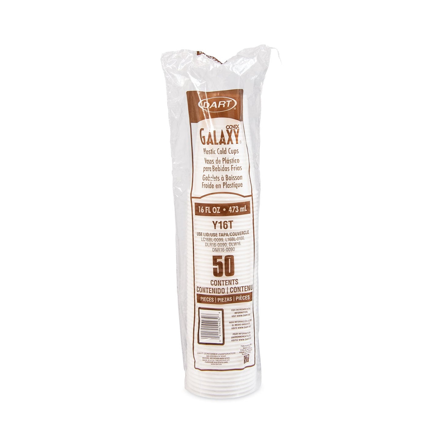 Dart High-Impact Polystyrene Cold Cups, Perfect Pak, 16 oz, Translucent, 500/Carton