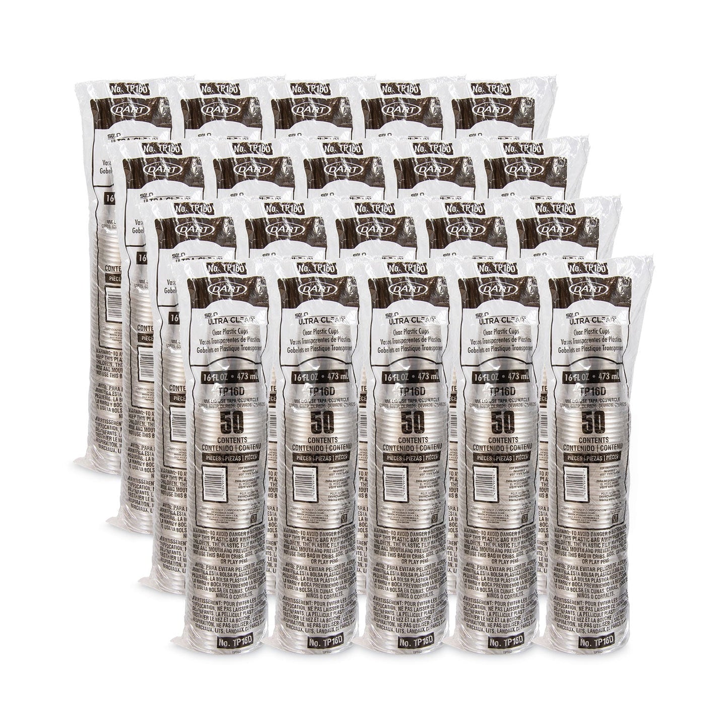 Dart Ultra Clear PET Cups, 16 oz, Squat, 50/Pack