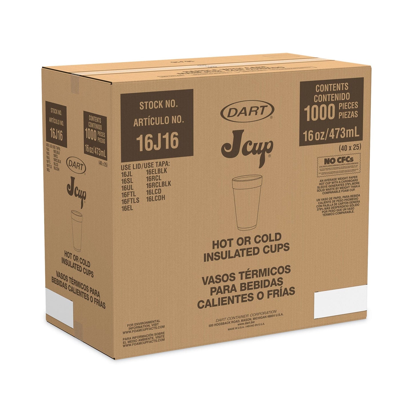 Dart Horizon Hot/Cold Foam Drinking Cups, 16 oz, Printed, Cranberry/White, 25/Bag, 40 Bags/Carton