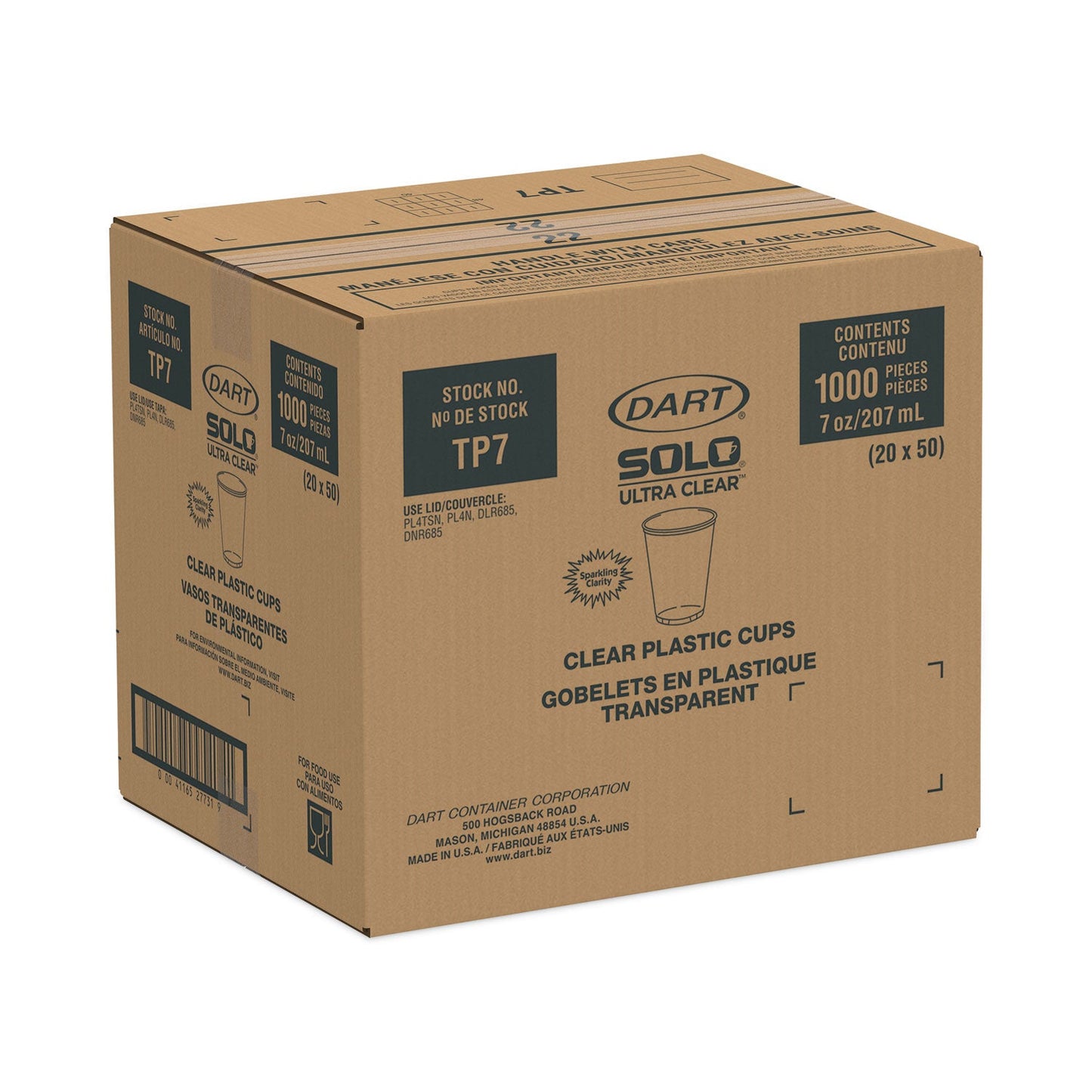 Dart Ultra Clear Cups, 7 oz, PET, 50/Bag, 20 Bags/Carton