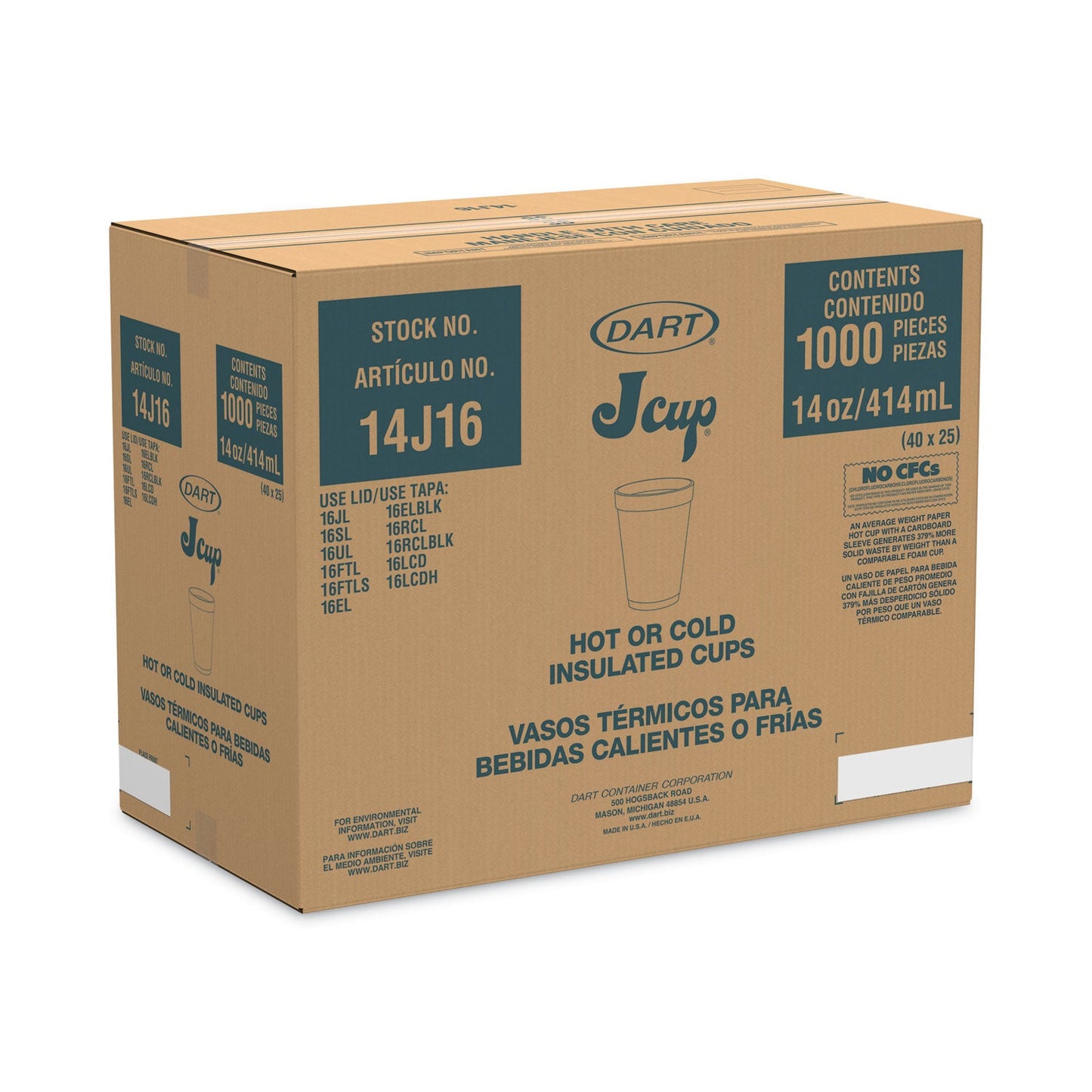 Dart Foam Drink Cups, 14 oz, White, 1,000/Carton